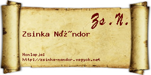 Zsinka Nándor névjegykártya